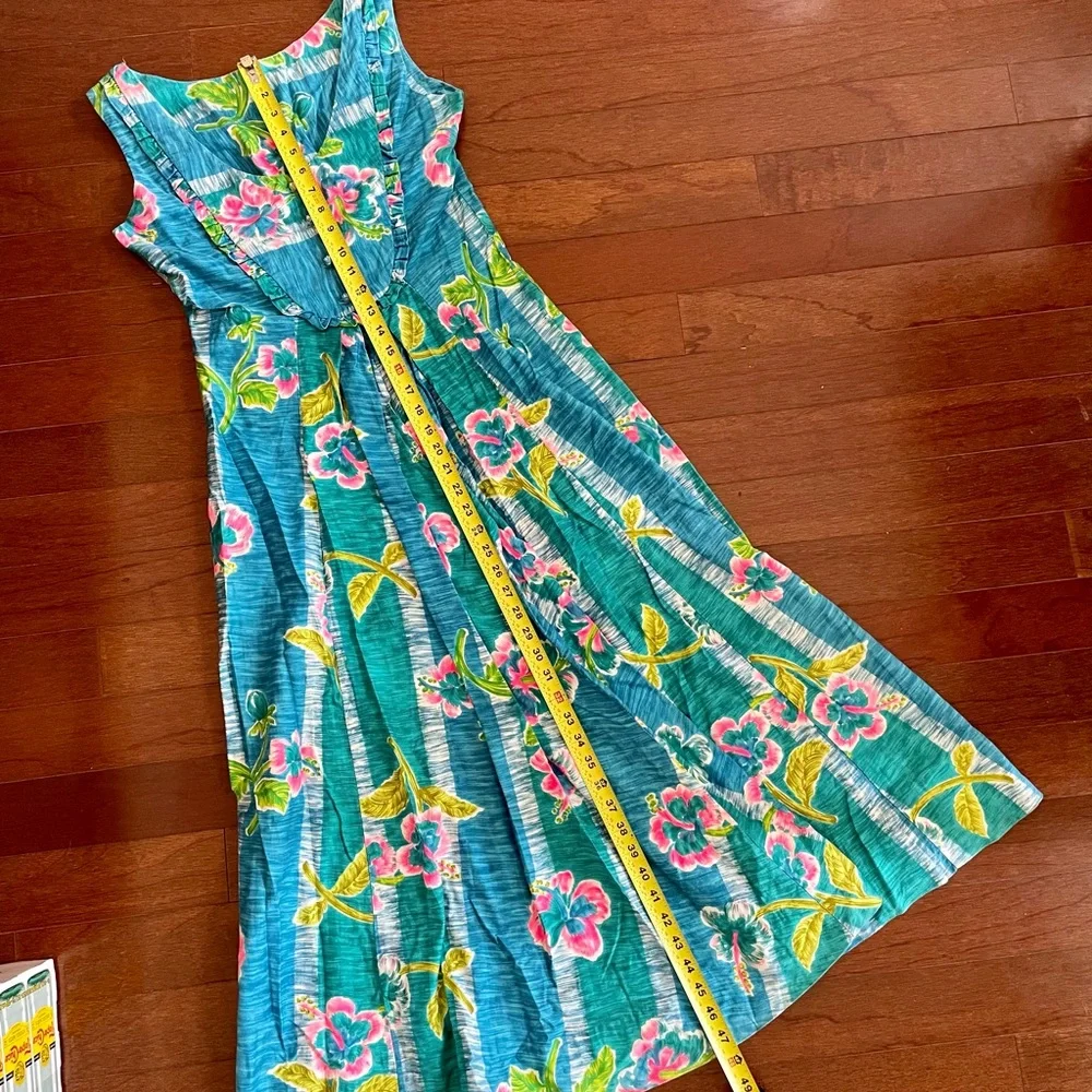 Vintage 60’s 70’s Blue Hawaiian maxi dress size Small hibiscus print tropical - Picture 6 of 10